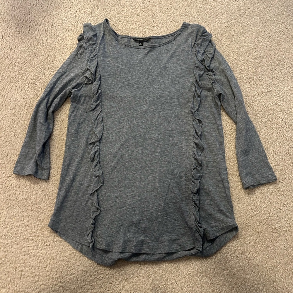 Large Banana Republic Gray Ruffle Long Sleeve Top